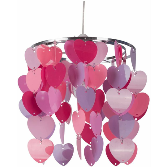 First Choice Lighting - Pink Heart Design Easy Fit Light Shade - Pink, lilac and violet acrylic with polished chrome plate detail