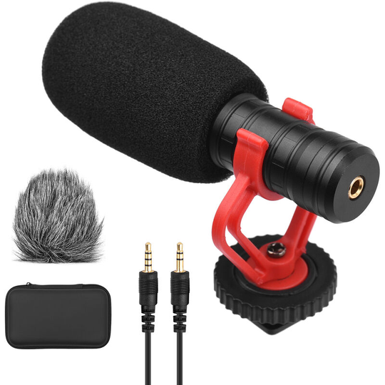 Andoer - Camera Microphone Cardioid Condenser Mic with 3.5mm Port Anti-Shock Mount Sponge & Furry Windshield Carrying Case Compatible with Phones