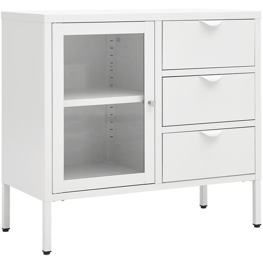 Sideboard White 75x35x70 cm Steel and Tempered Glass Vidaxl White