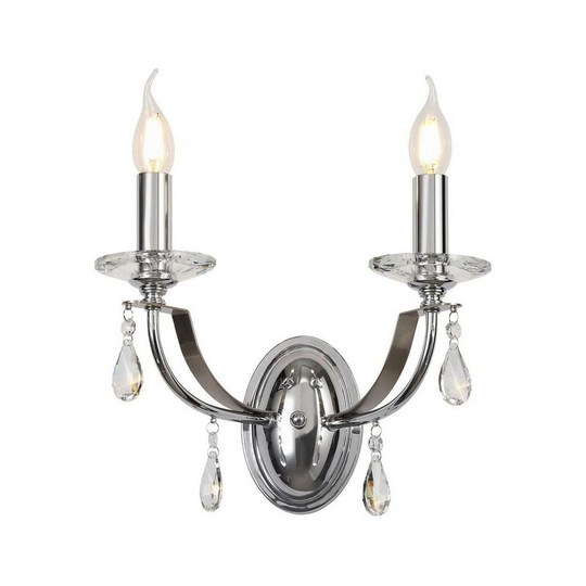 Wall Lamp 2 Candle Light E14, Polished Chrome, Satin Nickel, Clear Crystal - Luminosa Lighting