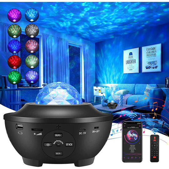 Aougo - Star Projector, led Galaxy Ocean Wave Projector Night Light Projector with Bluetooth Speaker, Remote Control Color Changing Starry Sky