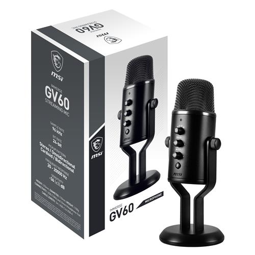 MSI IMMERSE GV60 STREAMING MIC 'USB Type-C Interface and 3.5mm Aux For Professional applications with Intuituve control in 4 modes: Stereo Omnidirectional Cardioid and Bidirectional'