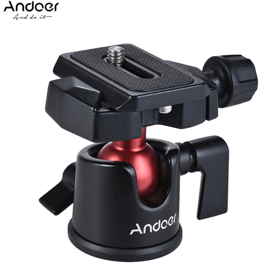 Andoer - Mini Ball Head Ballhead Tabletop Tripod Stand Adapter Panoramic Photography Head with Quick Release Plate for dslr Mirrorless Camera