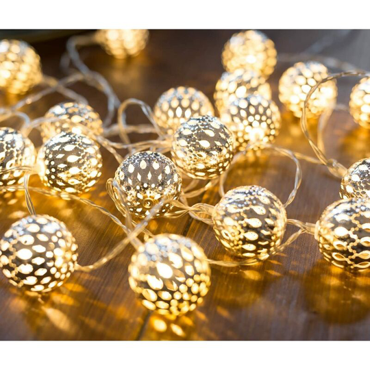 Led String Lights - 3M Total Length 20 Warm White LEDs | Light garland | Moroccan oriental style silver balls - No battery change (Sheet)