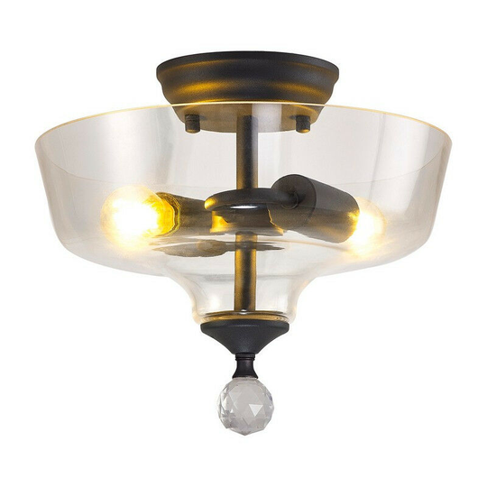 Luminosa Dresden 2 Light Semi Flush Ceiling Lamp E27 With Flat Round 30cm Glass Shade Graphite, Clear