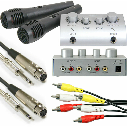Plug & Play tv Karaoke Mixer & 2x Microphones Portable cd/dvd Mini Party Kit