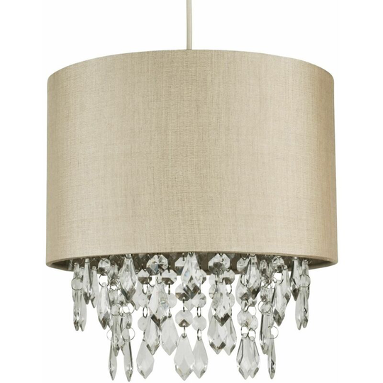 First Choice Lighting - Pale Gold 250mm Easy Fit Shade with Matching Inner and Clear Droplets - Pale gold faux silk with clear acrylic detail