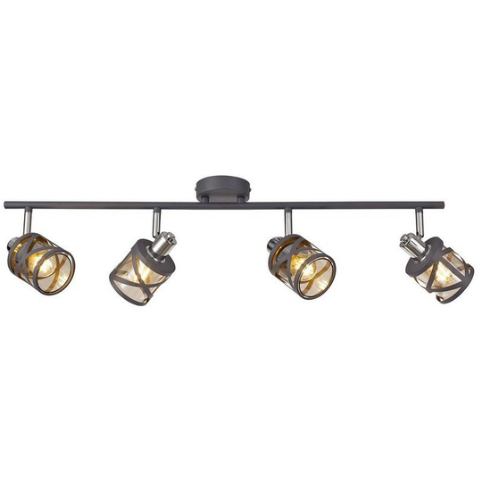 4 Bar Light Spotlight E14, Matt Grey, Polished Chrome, Cognac - Luminosa Lighting