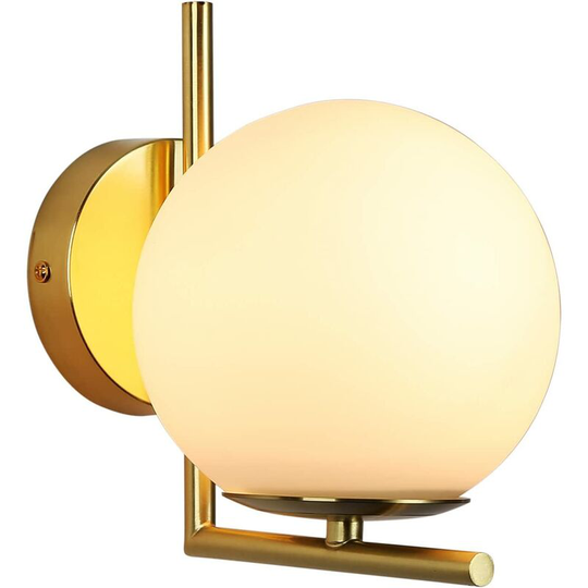 Aougo - Modern and Elegant led Wall Light with Opal White Glass Ball and Gold Rosette with E27 Socket for Bedroom Living Room Hallway
