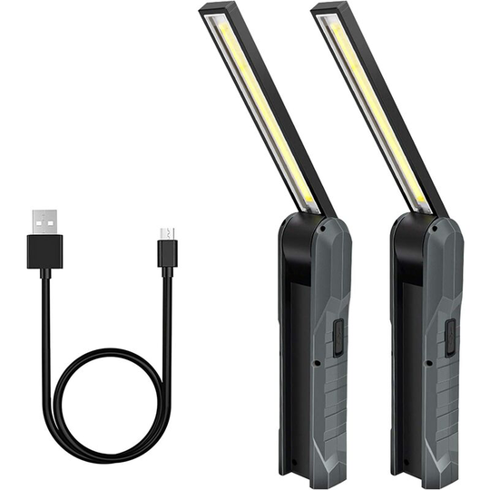 Aougo - Pieces Rechargeable Led Work Light, 5 Modes Work Light Mechanic Light Foldable Torch Light with Magnetic Base Inspection Light for Camping,