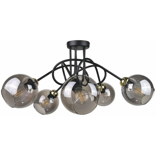 Keter Ring Multi Arm Semi Flush Ceiling Light Black, Gold, 70cm, 5x E27