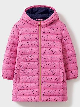 Crew Clothing Girls Lightweight Heart Print Padded Coat - Light Pink, Light Pink, Size 6-7 Years, Women