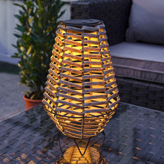 31cm Solar Power Rattan Style Standing led Lantern Table Light | Outdoor Garden Decoration - Warm White