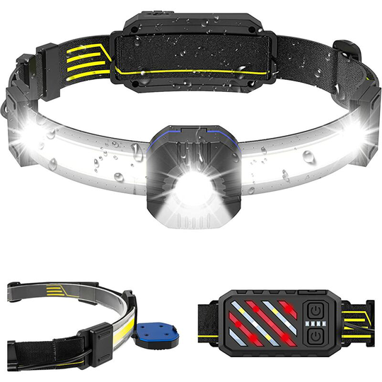 Aougo - Rechargeable led Headlamp 230° 500 Lumens Headlamp Torches 10 Lighting Modes 1200 mAh Battery Adjustable 90° IPX4 Waterproof Running Headlamp