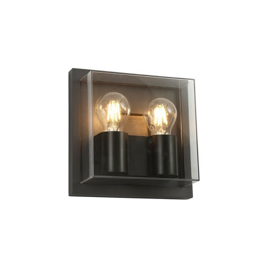 Flush Wall Lamp, 2 x E27, IP65, Anthracite, Clear pc - Luminosa Lighting