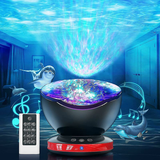 Sea Wave Night Light Projector, 7 Colors, Baby Room Bedroom Remote Control Light Projector (Black)
