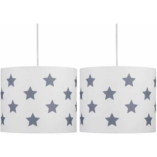Set of 2 White with Grey Stars 25cm Light Shades - White with dark grey stars digital print