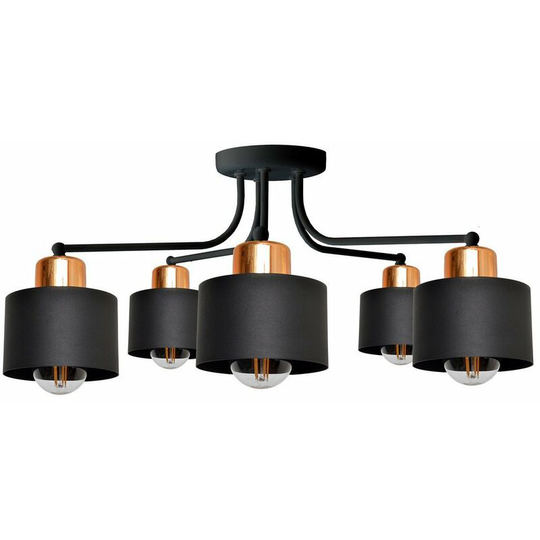 Helam Edison Multi Arm Semi Flush Ceiling Light Black, Copper 65cm