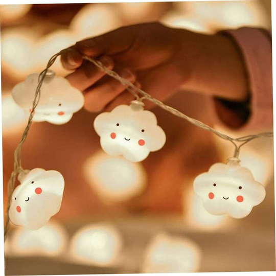 Aougo - Led String Lights Led Cloud Lights Smiley String Lights Batteries for Tree Festive Decoration 300cm 20 Bulbs