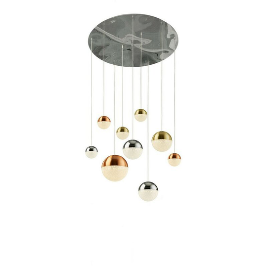 Searchlight Lighting - Searchlight planets - 9 Light Ceiling Pendant, Copper, Chrome, Satin Brass Caps & Crystal Sand