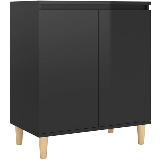 Sideboard&Solid Wood Legs High Gloss Black 60x35x70cm Engineered Wood Vidaxl Black