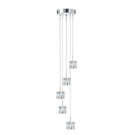 Searchlight Ice Cube - led 5 Light Spiral Cluster Pendant Chrome Glass