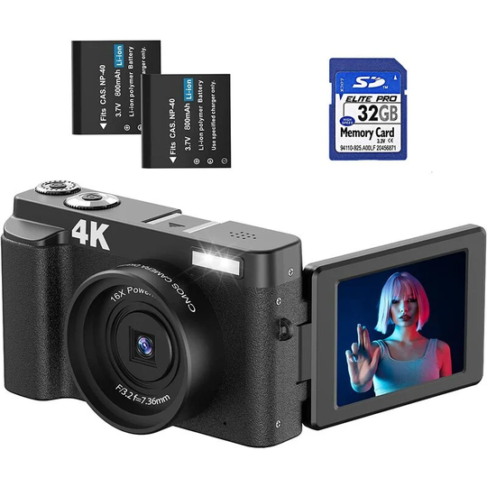 Sunscien Autofocus Digital Camera, 2.7K 48MP Vlogging Camera for YouTube with WiFi, Autofocus Camera for Photography with 16X Digital Zoom, 32GB sd
