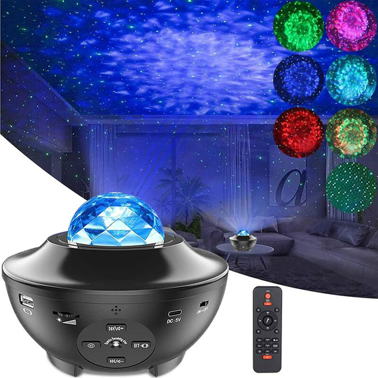 Soekavia - Star Projector Night Light, Ocean Wave led Starry Night Light Projector with Music Speaker Sound Sensor Remote Control, 360° Rotating