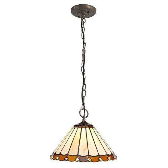 Luminosa Lighting - 3 Light Downlighter Ceiling Pendant E27 With 30cm Tiffany Shade, Amber, Crystal, Aged Antique Brass