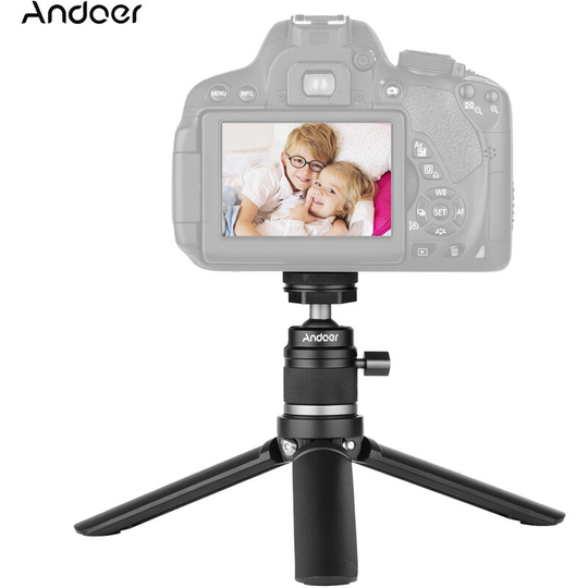 Andoer - Mini Cold Shoe Ball Head Tripod with 1/4 Screw and Cold Shoe Dual Use Aluminum Alloy Compatible with dslr slr Action Camera Flash Light
