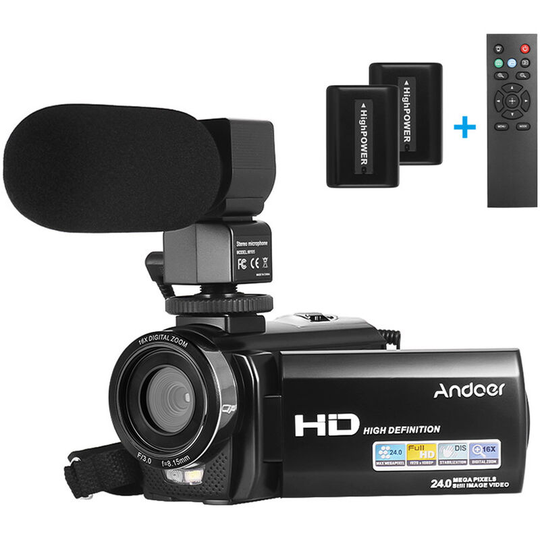 HDV-201LM 1080P fhd Digital Video Camera Camcorder dv Recorder 24MP 16X Digital Zoom 3.0 Inch lcd Screen with 2pcs Rechargeable Batteries + External