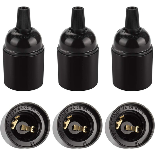 Aougo - Black Vintage E27 Lampholder, Retro Edison Pendant Light, Solid Bakelite Lamp Holder Adapter, Perfect for Decoration, Industry and diy, Set