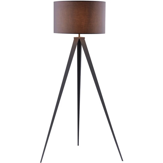 Romanza led Tripod Standing Floor Lamp with Drum Shade, Modern Lighting in Grey for Living Room, Bedroom or Dining Room - Grey - Teamson Home