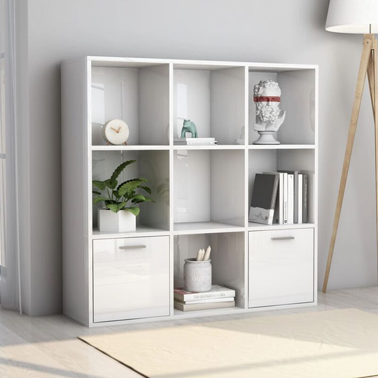 Devenirriche - Book Cabinet High Gloss White 98x30x98 cm Chipboard - White