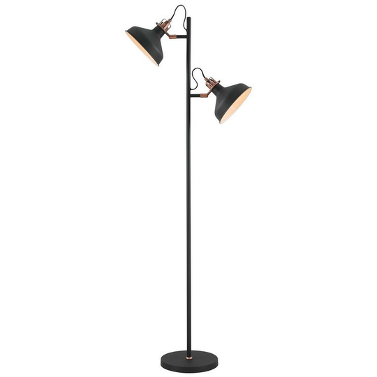 Floor Lamp, 2 x E27, Sand Back, Copper, White - Luminosa Lighting