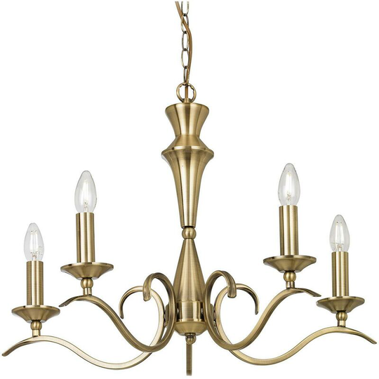 Endon Collection Lighting - Endon Kora - 5 Light Multi Arm Ceiling Pendant Candle Antique Brass, E14