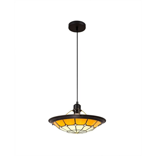 1 Light Ceiling Pendant E27 With 35cm Tiffany Shade, Beige, Clear Crystal Centre, Aged Antique Brass Trim, Black - Luminosa Lighting