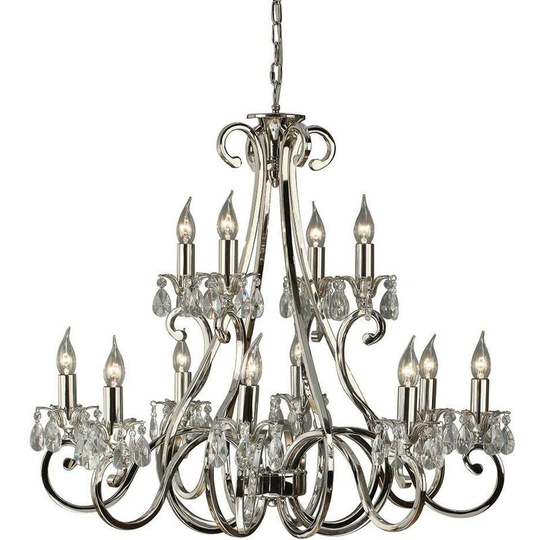 Interiors 1900 Lighting - Interiors - 12 Light Chandelier Polished Nickel Plate Finish, E14