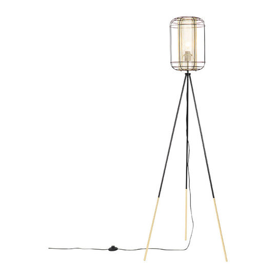 Qazqa - Design floor lamp tripod black with gold - Gaze - Black