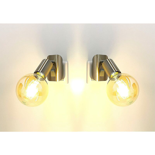 Aougo - 2 led socket 11-260A in matt nickel with 1x led bulb E27 gold 2500K warm white 4 watt *anna* wall light, reading light, night light, kitchen