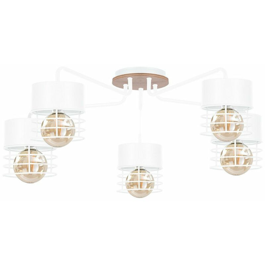 Keter Casa Multi Arm Semi Flush Ceiling Light White, Wood, 70cm, 5x E27