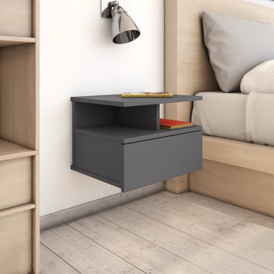 Floating Nightstand High Gloss Grey 40x31x27 cm Chipboard