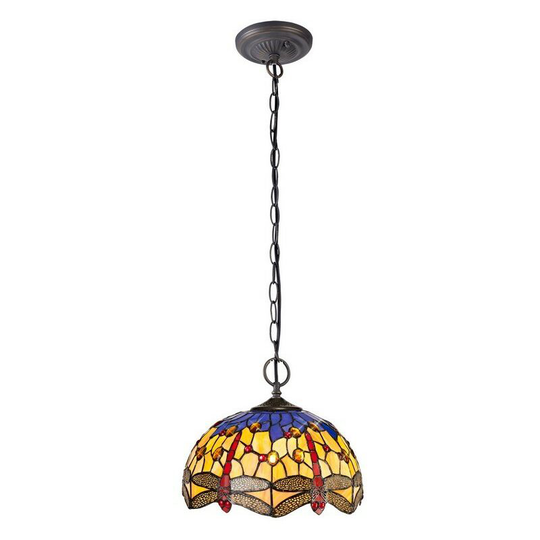 Luminosa Lighting - 2 Light Downlighter Ceiling Pendant E27 With 30cm Tiffany Shade, Blue, Orange, Crystal, Aged Antique Brass