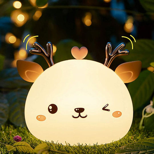 Aougo - Deer led Night Light, 7 Light Colors Soft Touch Silicone Adorable Deer Shaped Night Light for Kids Children Babies Bedroom (usb Rechargeable)