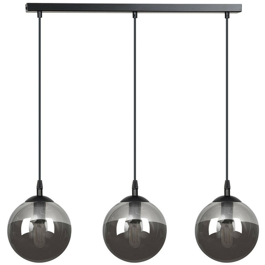 Emibig Lighting - Emibig Cosmo Black Globe Bar Pendant Ceiling Light with Graphite Glass Shades, 3x E14