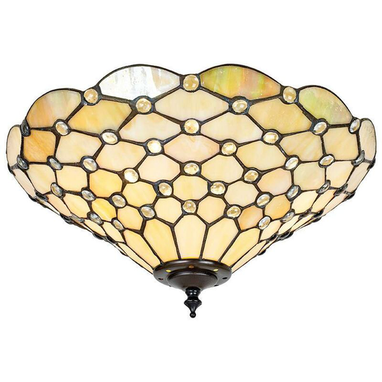 Interiors Pearl - 2 Light Medium Pearl Ceiling Flush Light Tiffany Style Glass, E27