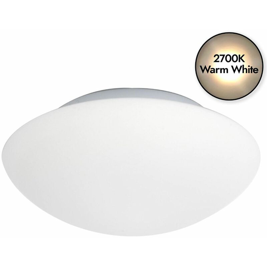 First Choice Lighting - Marlin - White IP44 Bathroom Ceiling Flush Light - Opal pc with white plastic detail