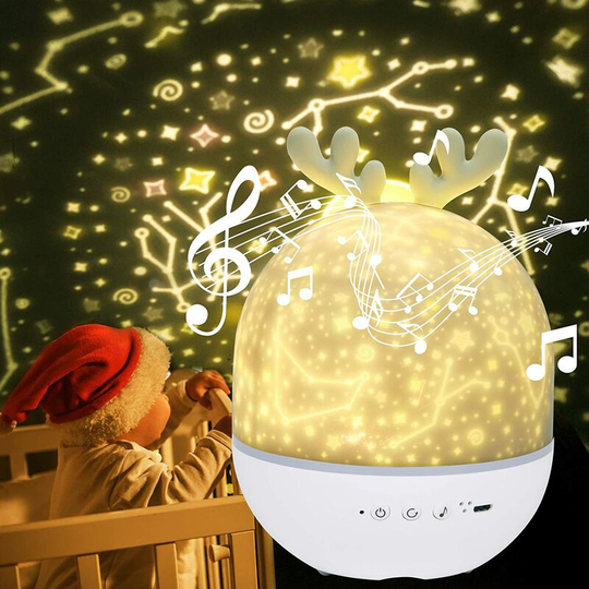 Devenirriche - Child Night Light Star Lamp Projector, 360 ° Musical Rotation Night Light + Timer + Remote Control + 6 Colors, led Baby Starry Sky