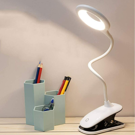 Aougo - Clip-on Desk Lamp, 3 Colors and 3 Brightness, Dimmable Touch Control Bedside Lamp, Cordless Battery Operated led Reading Light Clip on Bed
