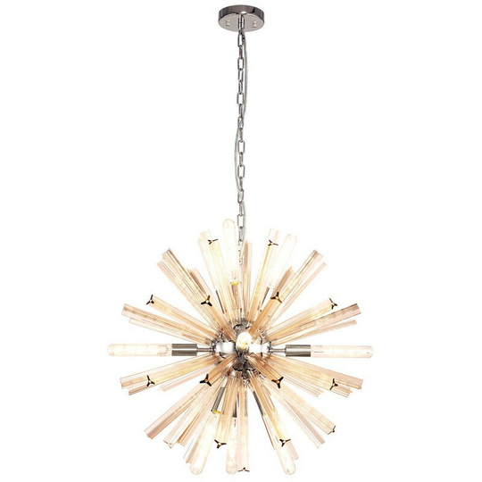 Luminosa 10 Light E14, Round Pendant Polished Nickel , Champagne Gold Glass